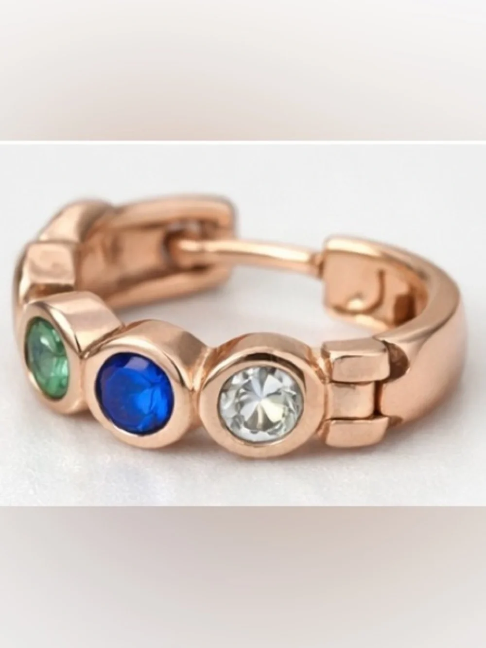 ✨Rose Gold Mini Hoop Earrings | Multicolor Crystal Huggies✨ - Picture 3 of 6
